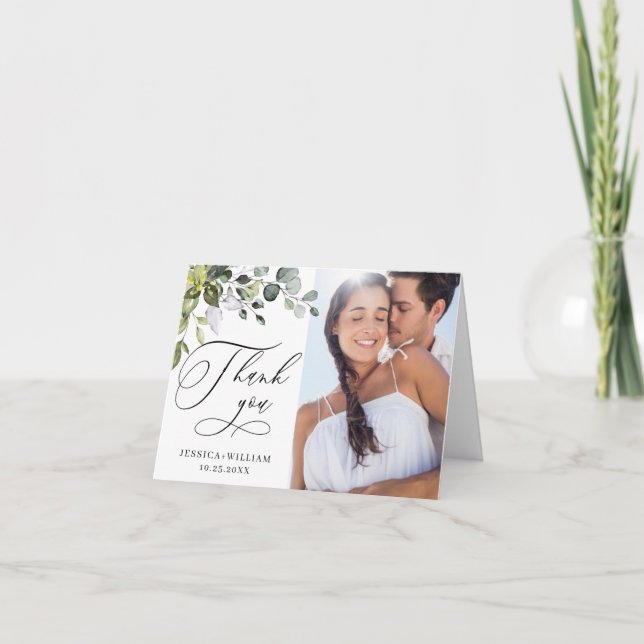 Carte De Remerciements PHOTO Elegant Eucalyptus Mariage de verdure (Devant)