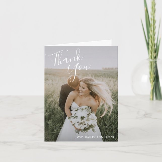Carte De Remerciements Photo élégante de Simple Wedding (Devant)