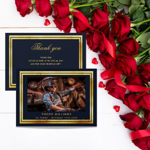 Carte de remerciements photo en or bleu marine