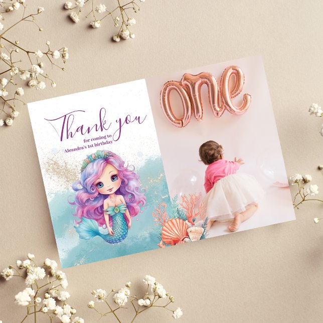 Carte De Remerciements Photo Fête d'anniversaire de la Sirène Magique (Créateur téléchargé)