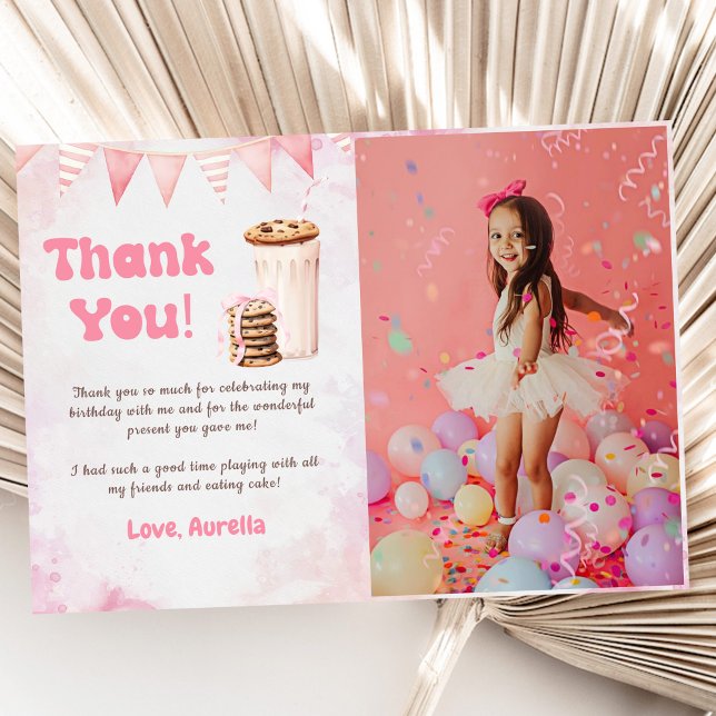 Carte De Remerciements Photo Fille Anniversaire Du Lait Et Des Cookies (Créateur téléchargé)