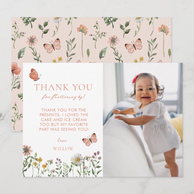 Carte De Remerciements Photo Fleur sauvage aquarelle Anniversaire (Devant / Derrière)