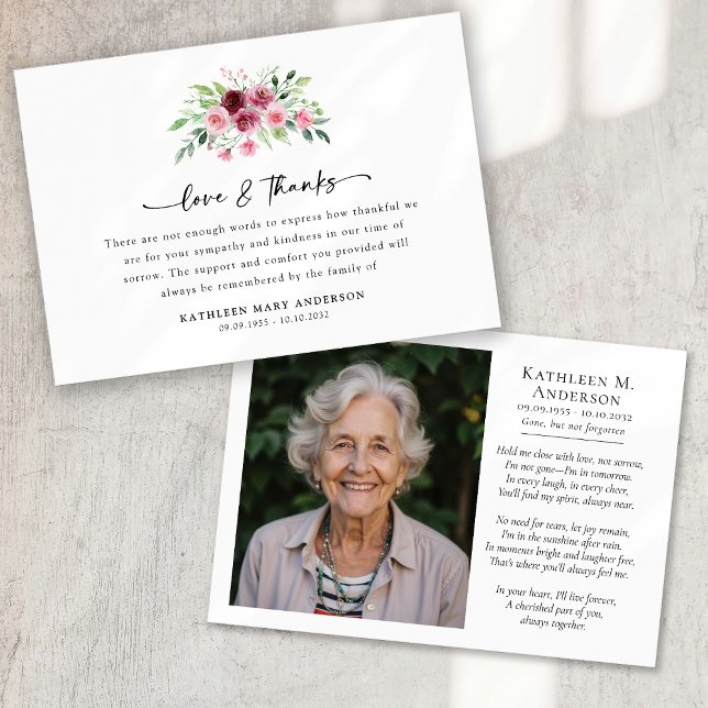 Carte De Remerciements Photo Floral Script Funeral (Créateur téléchargé)