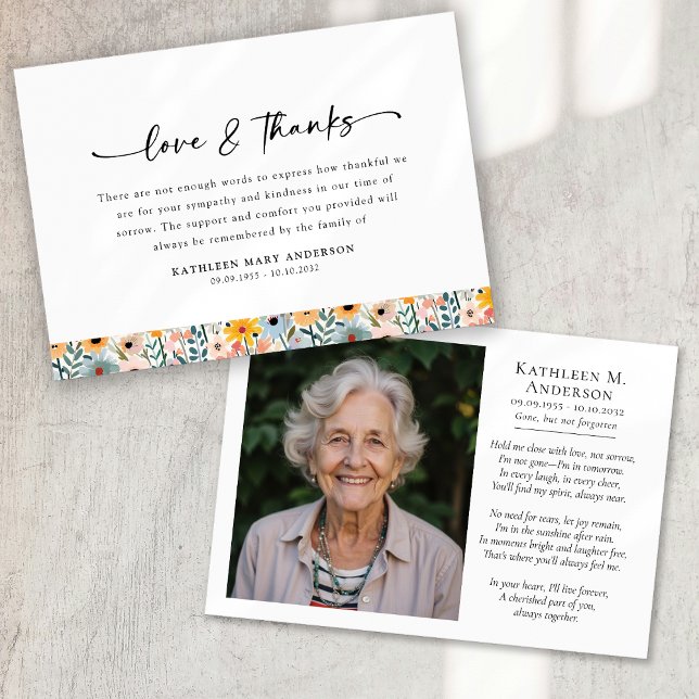 Carte De Remerciements Photo Floral Script Funeral (Créateur téléchargé)