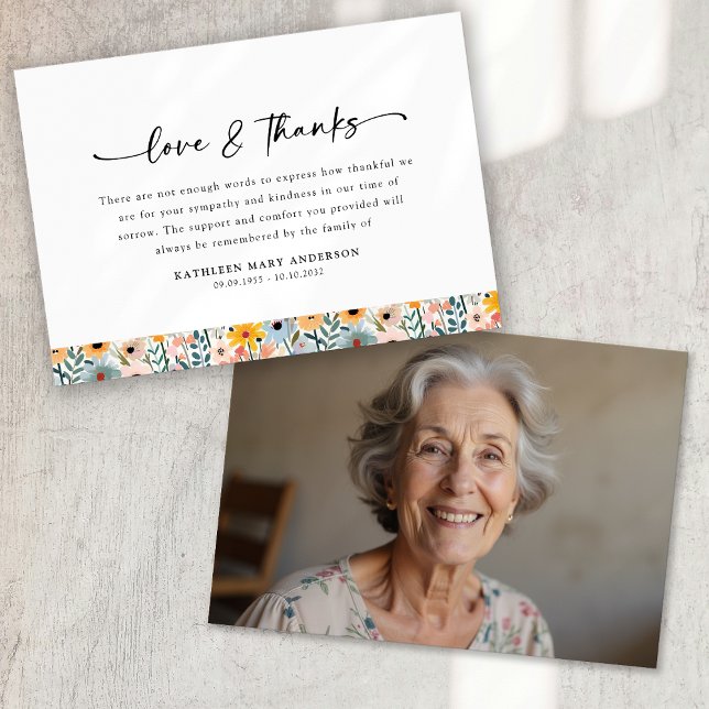 Carte De Remerciements Photo Floral Script Funeral (Créateur téléchargé)