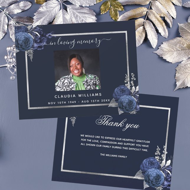 Carte de remerciements photo florale bleu Sympathy (Créateur téléchargé)