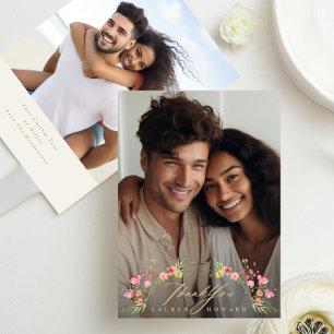 Carte De Remerciements photo florale cadre subtil mariage