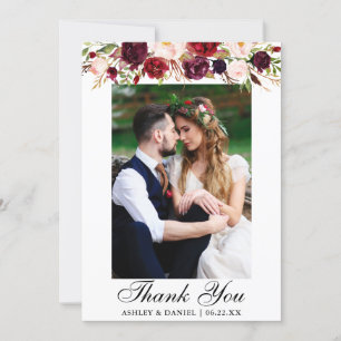 Carte De Remerciements Photo florale de Bourgogne de mariage