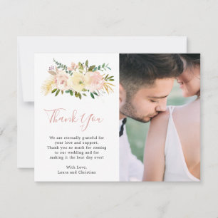 Carte De Remerciements Photo florale rose pâle Mariage élégant