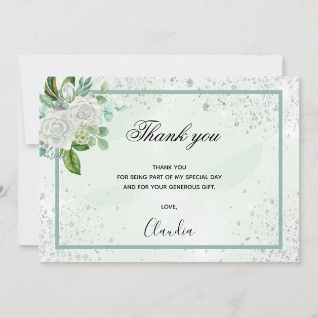 Carte de remerciements photo florale verte d'anniv (Devant)