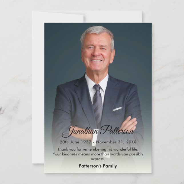 Carte de remerciements photo Funéraire simple | Sy (Devant)