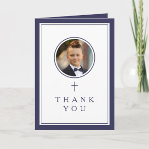 Carte De Remerciements Photo Garçon Première Communion Bleu Marine