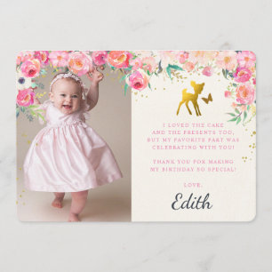 Carte de remerciements photo Gold Deer & Floral