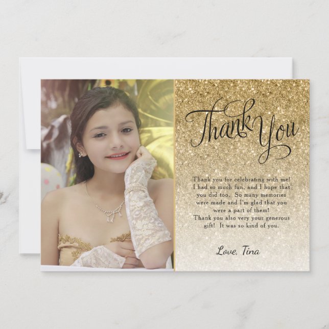 Carte de remerciements photo Gold Parties scintill (Devant)