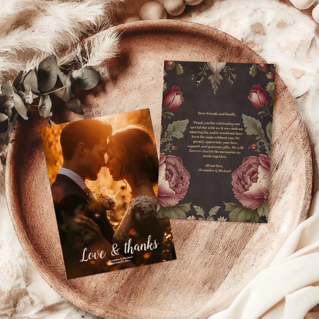 Carte De Remerciements Photo Goth Floral Mariage victorien (Créateur téléchargé)