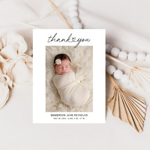 Carte De Remerciements Photo Heart moderne Script Custom Newborn Baby