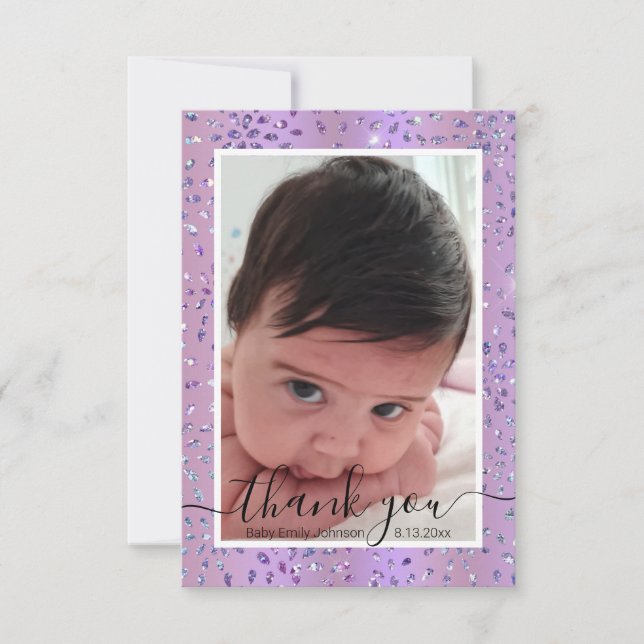 Carte De Remerciements photo jeune fille design à cadre violet (Devant)