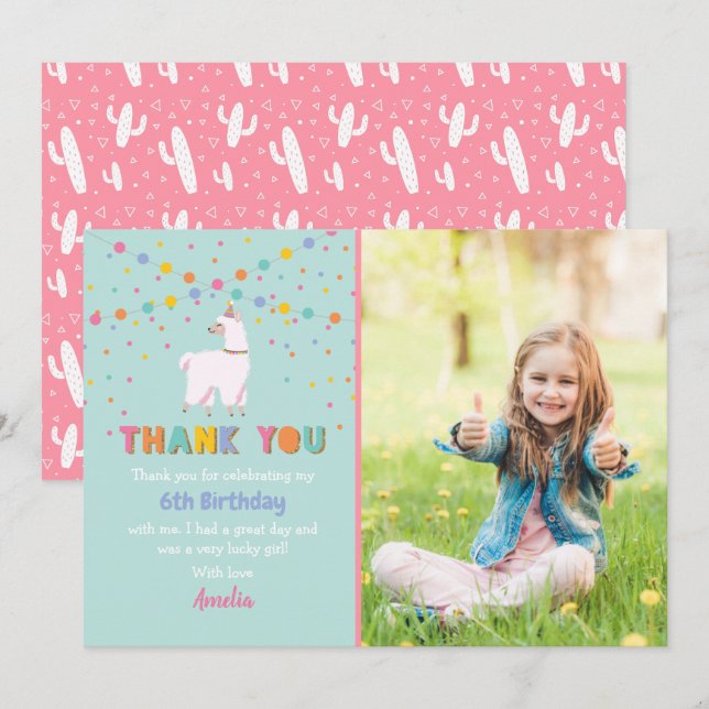 Carte de remerciements photo Llama (Devant / Derrière)