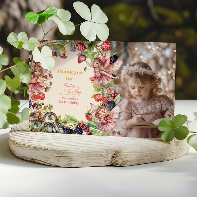 Carte De Remerciements Photo Magique Fairy Jardin Floral 1er anniversaire (Créateur téléchargé)