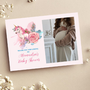 Carte De Remerciements Photo Magique Unicorn Baby shower arc-en-ciel
