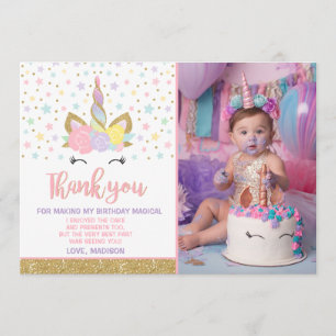 Carte de remerciements photo magique Unicorn Gold