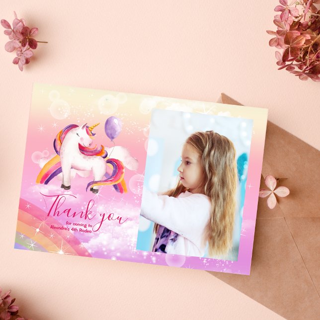 Carte De Remerciements Photo Magique Unicorn Rainbow Anniversaire Party (Créateur téléchargé)