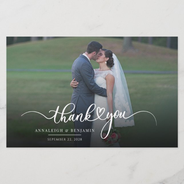 Carte de remerciements photo Mariage à la main (Devant)