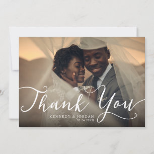 Carte De Remerciements Photo Mariage à la main élégante