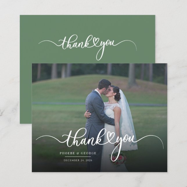 Carte de remerciements photo Mariage à lettres bud (Devant / Derrière)
