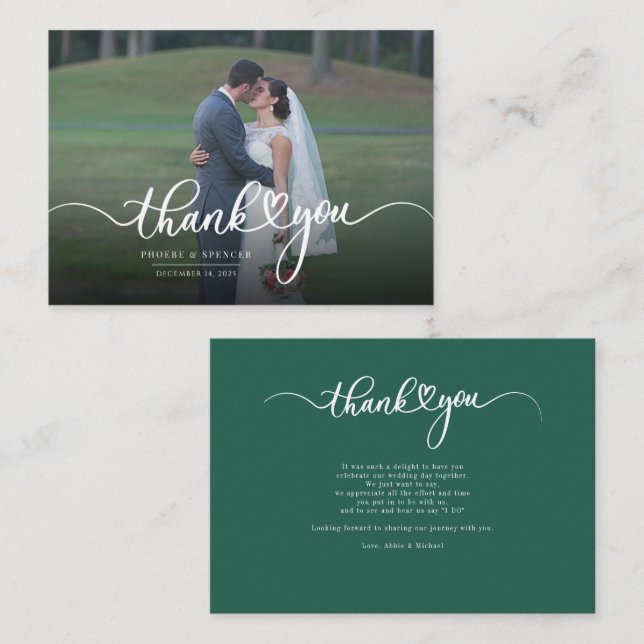 Carte de remerciements photo Mariage à lettres bud (Devant / Derrière)