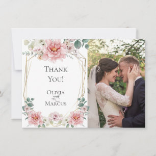 Carte De Remerciements Photo mariage   Aquarelle Rosa Peony rose Fleurs