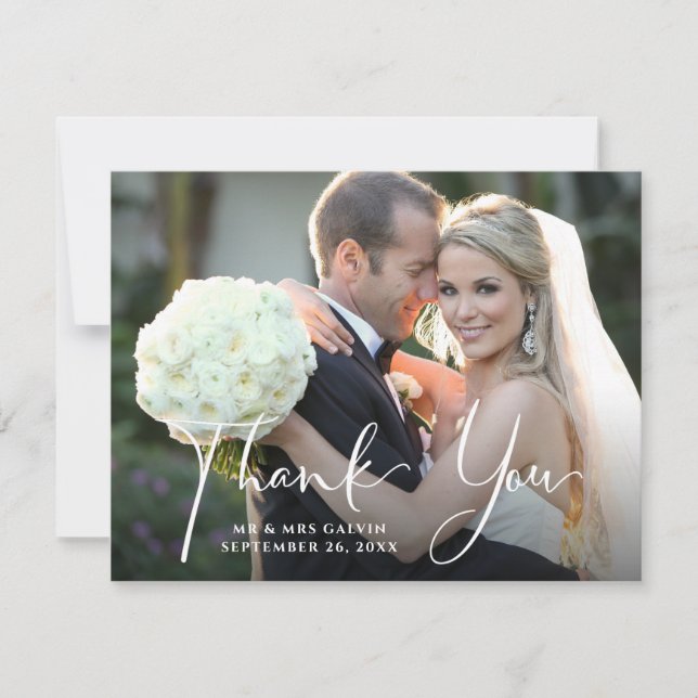 Carte De Remerciements Photo mariage avant | Bleu Blanc Floral Retour (Devant)