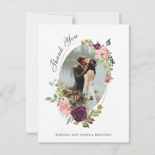 Carte De Remerciements Photo mariage avec cadre ovale bordeaux et bleu