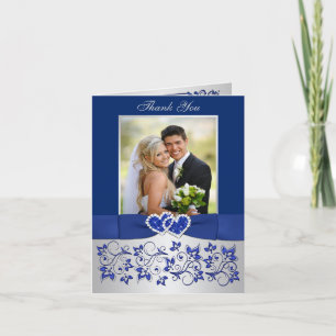 Carte de remerciements photo Mariage bleu, argent