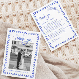 Carte De Remerciements Photo Mariage bleu français tirée à la main