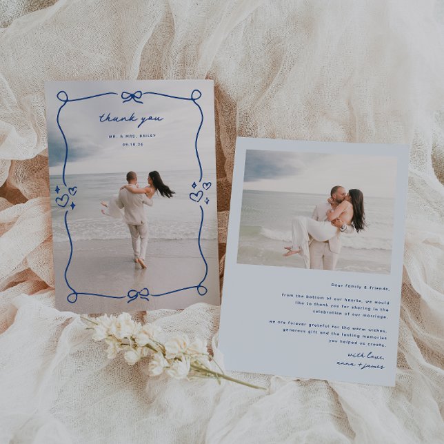 Carte De Remerciements Photo Mariage bleu lunaire (Créateur téléchargé)