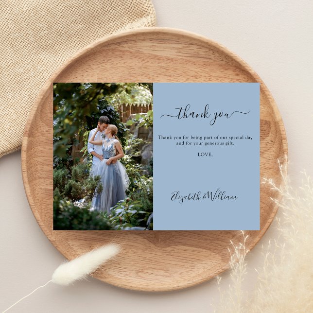 Carte de remerciements photo mariage bleu poussiér (Créateur téléchargé)
