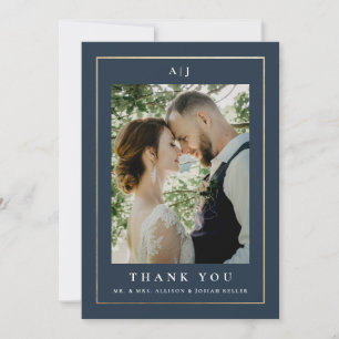 Carte De Remerciements Photo Mariage classique Elegant Gold