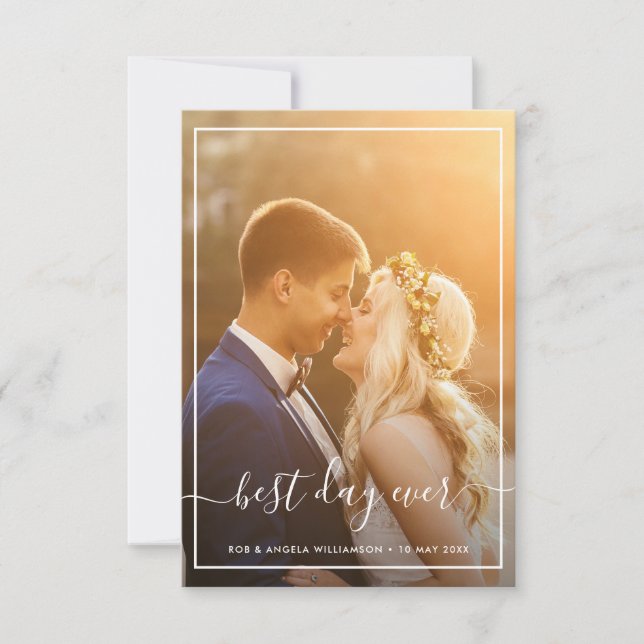 carte de remerciements photo mariage d'amour encad (Devant)