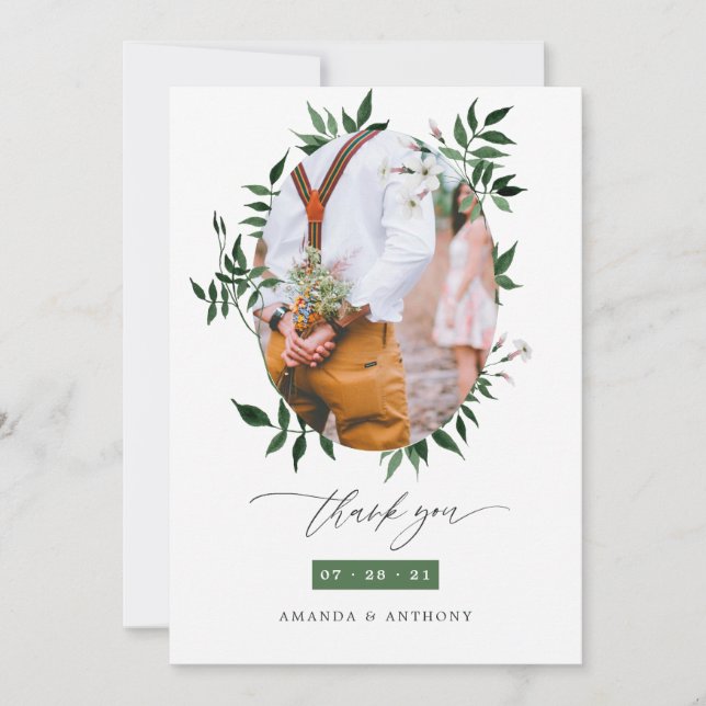 Carte De Remerciements Photo Mariage de la forêt d'aquarelle (Devant)