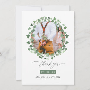 Carte De Remerciements Photo Mariage de la forêt d'aquarelle