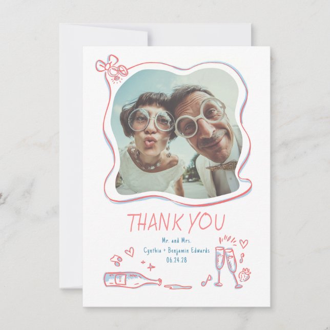 Carte De Remerciements Photo Mariage de la main fanée Whimsical (Devant)