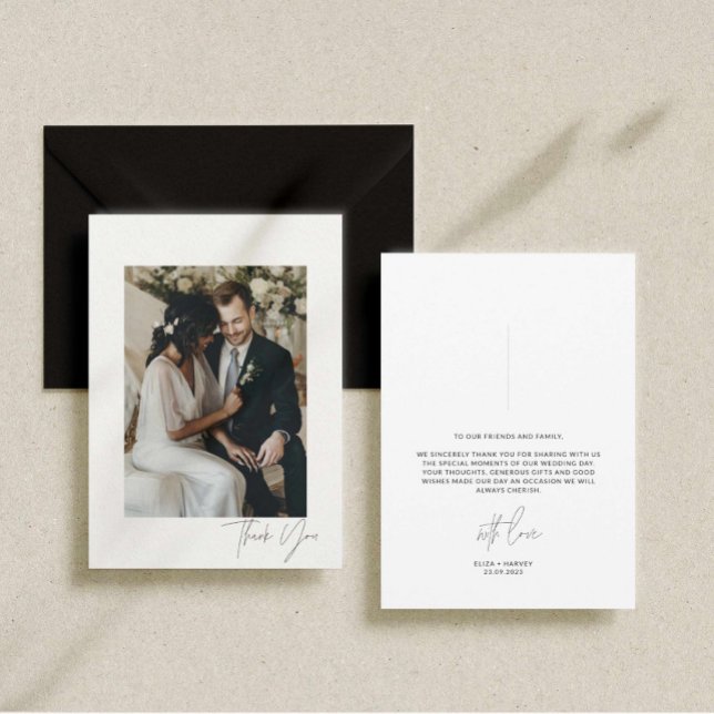 Carte de remerciements photo Mariage de script mod (minimalistic wedding thank you card)