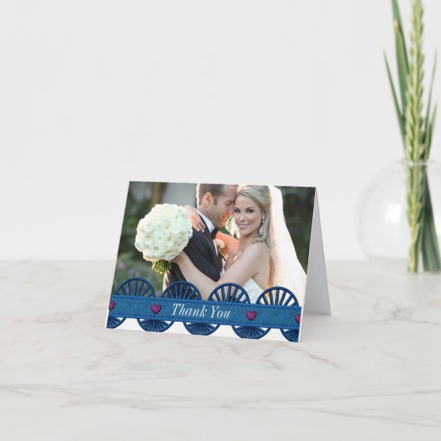 Carte de remerciements photo Mariage Denim (Devant)