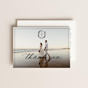 Carte De Remerciements Photo Mariage du monogramme de la crête botanique
