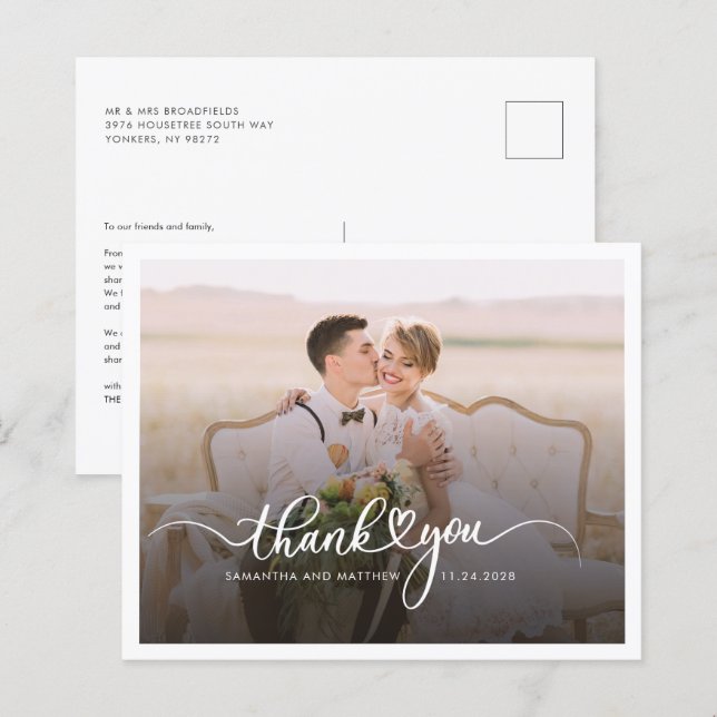 Carte de remerciements photo Mariage écrit à la ma (Devant / Derrière)