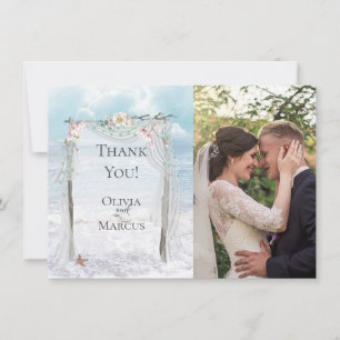 Carte De Remerciements Photo mariage   Elegant Beach Driftwood Arbor