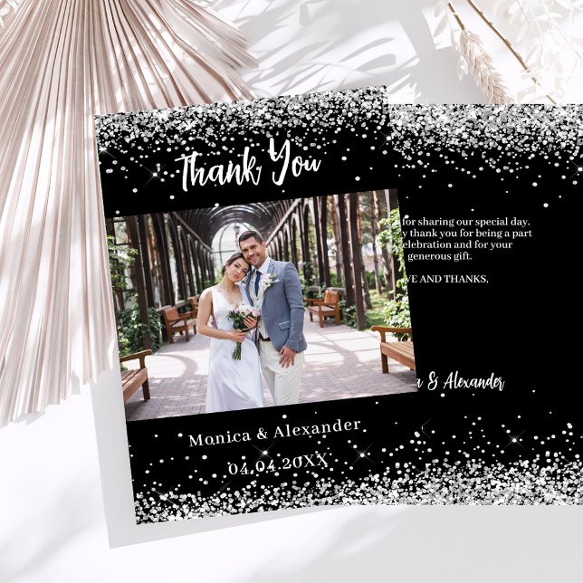 Carte de remerciements photo mariage en argent noi (Créateur téléchargé)