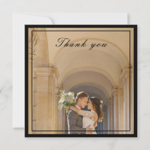 Carte De Remerciements Photo Mariage en ivoire noir et crème élégant