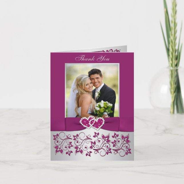Carte de remerciements photo Mariage floral violet (Devant)